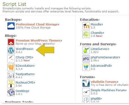 One click WordPress install