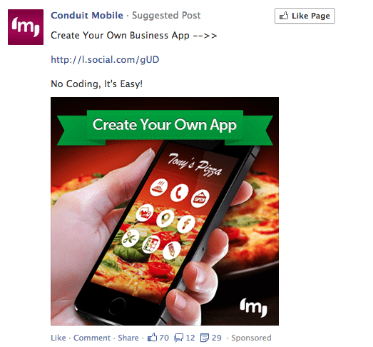 A sponsored post in Facebook