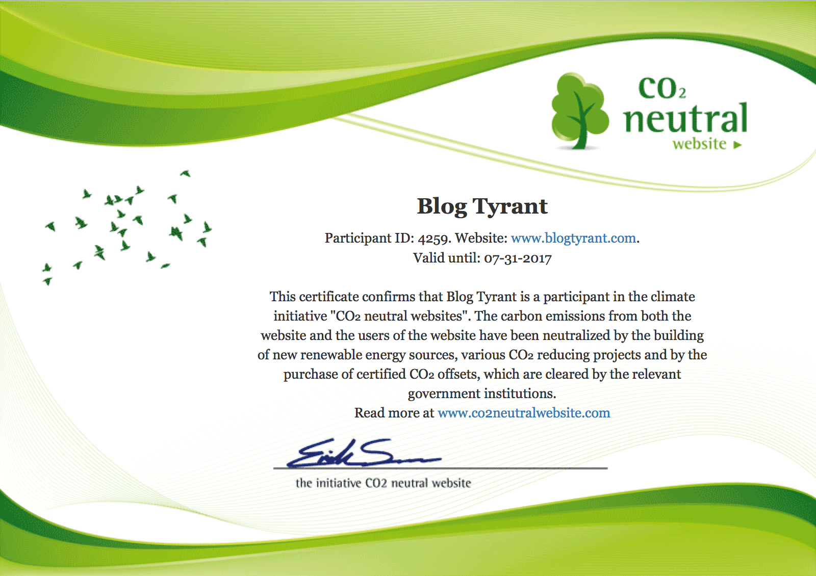 carbon neutral website certificate