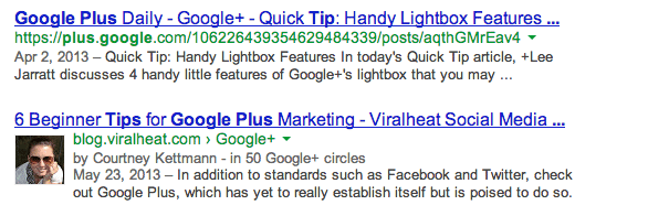 Google plus appearing in Google