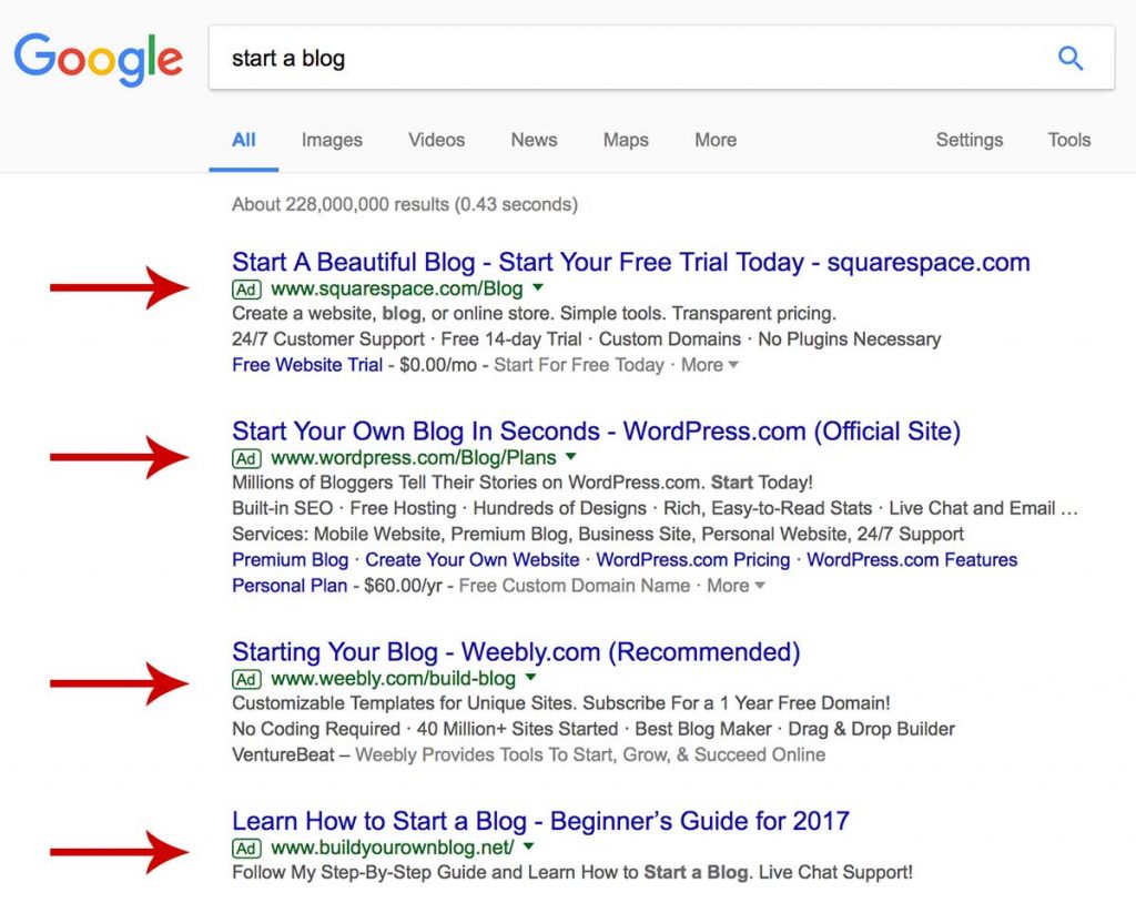 start a blog search on google