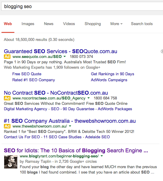 blogging seo search result