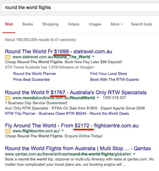 round the world flights search results