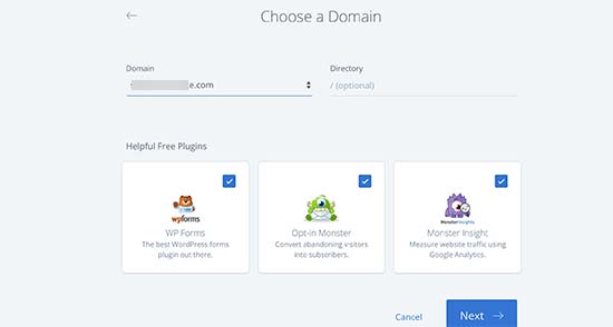 Select Domains - install WordPress on bluehost