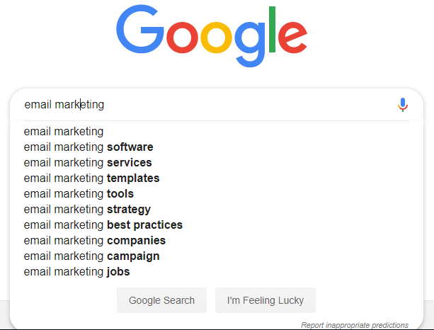search suggestions by google - keyword research seo