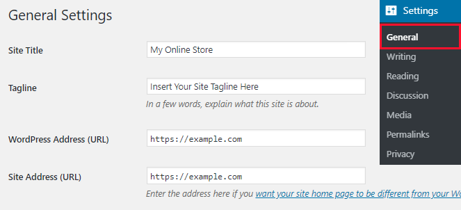 How to start an online store- Change WordPress site settings