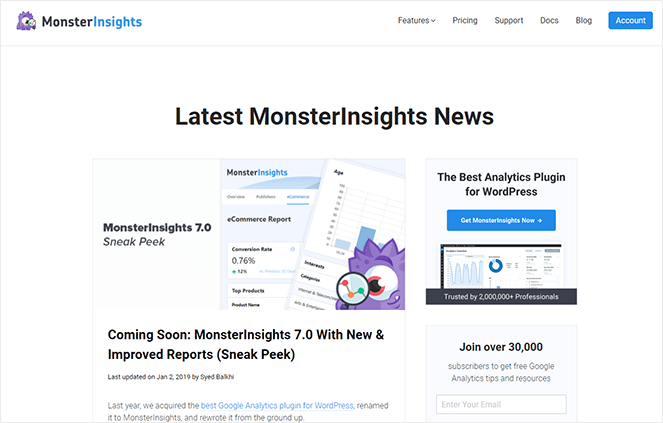 MonsterInsights sneak peak type of blog post