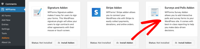 Install WPForms Surveys and Polls Addon