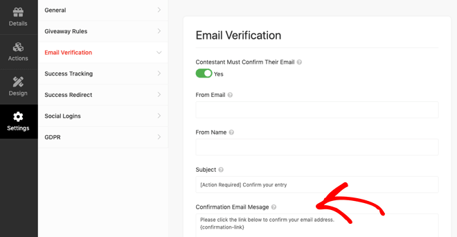 RafflePress Email Verification Setting