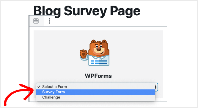 Select the survey form for the block