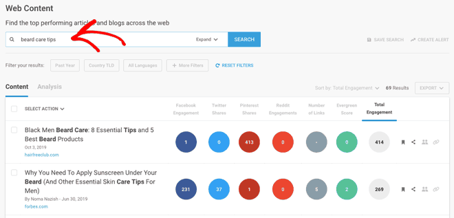 buzzsumo top content for beard care tips