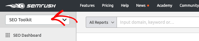select seo toolkit from the semrush menu