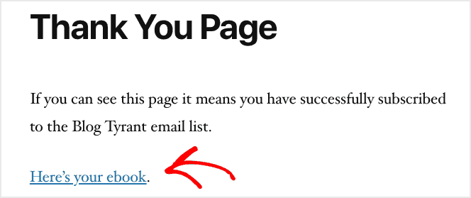 Add the ebook link to your thank you page