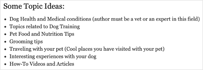 woofdog topic ideas for guest bloggers