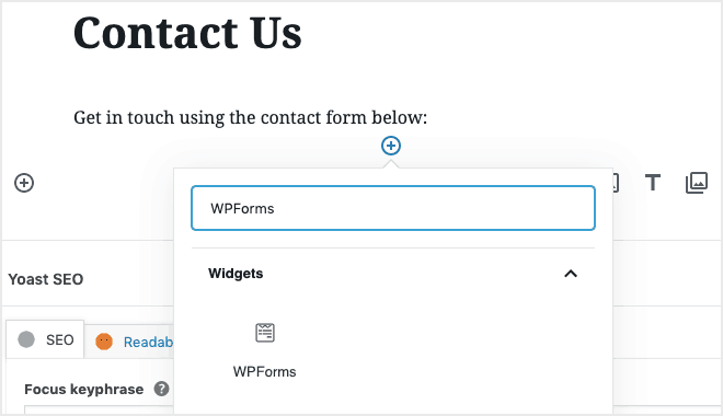 add WPForms block