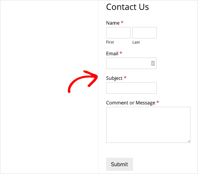 Vista previa del formulario de contacto en el área del widget de la barra lateral