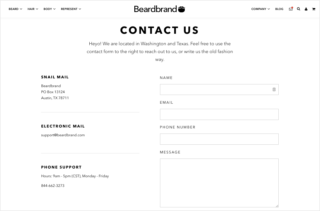 beardbrand contact page