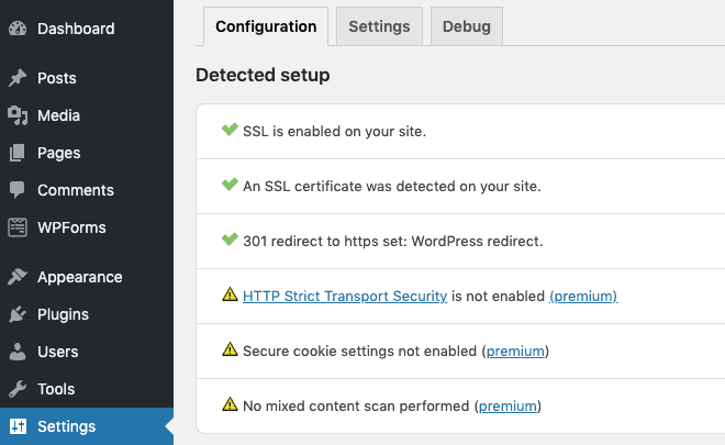 really simple ssl configuration settings