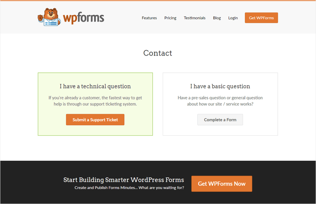 WPForms contact us page example