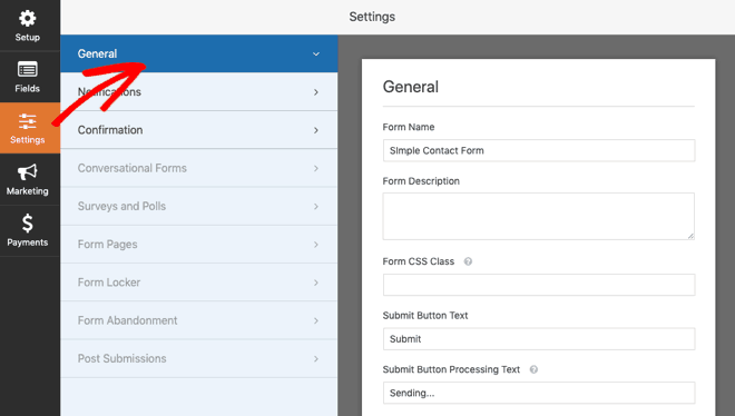 WPForms general settings