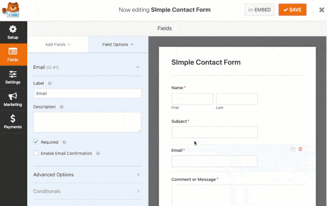 drag and drop to reorder fields