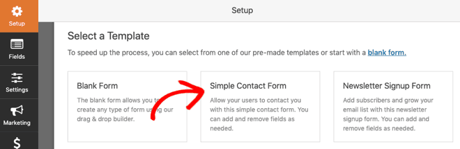 Seleccionar formulario de contacto simple