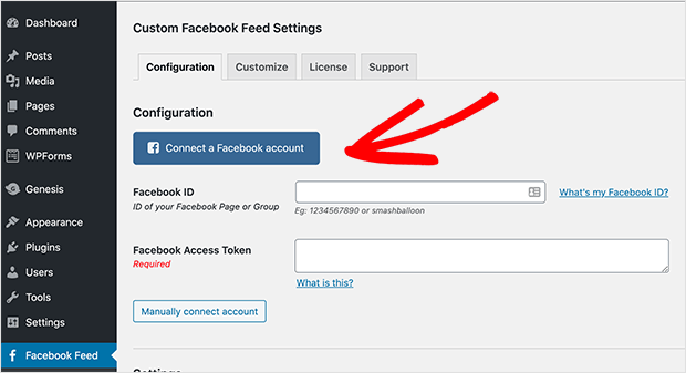 click connect facebook account button