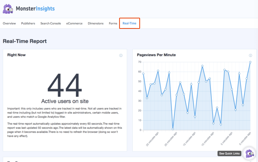 Hay 44 visitantes en WordPress en este ejemplo. 