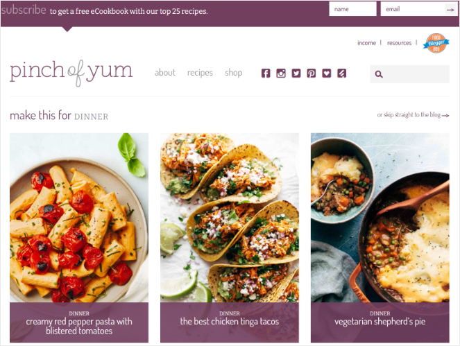 pinch of yum - best blog examples for a food blog