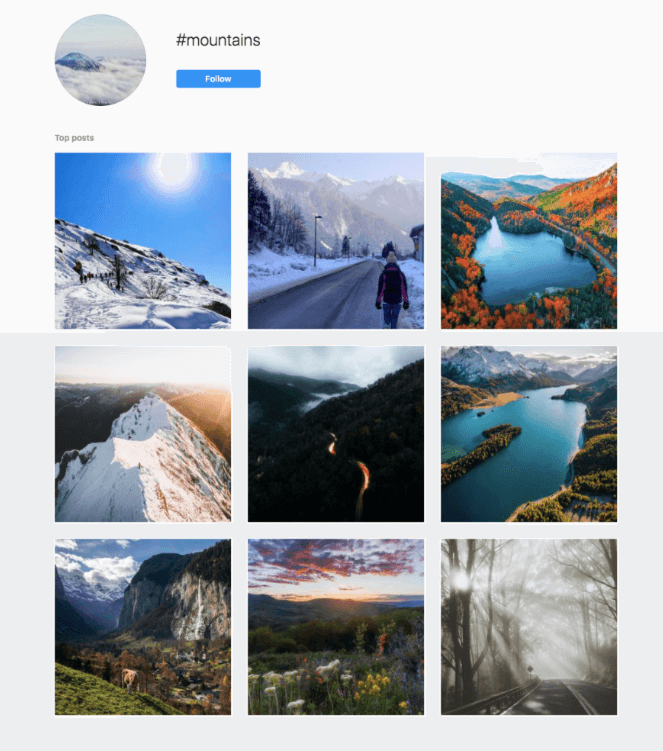 An example of an instagram hashtag feed. #mountains 