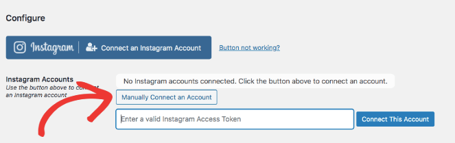 Manually Connect an Account is another way to connect your Instagram to Instagram Feed Pro 