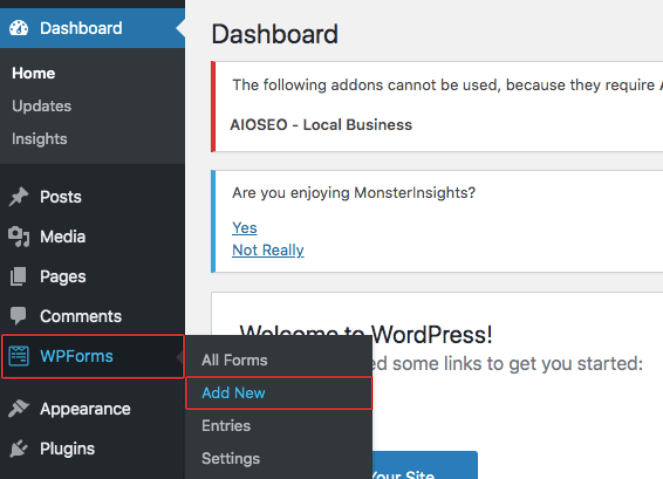 Add new form at WPForms to create an image upload form 