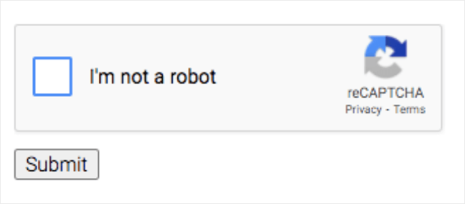 I am not a robot reCaptcha form 