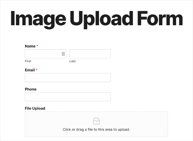 What your image upload form will look like on a WordPress page 