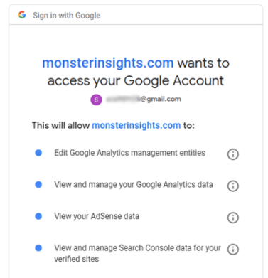 Allow MonsterInsights to access your Google Account 