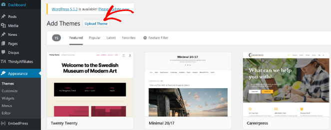 upload wordpress theme