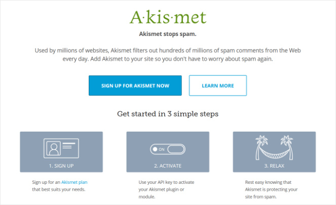 use akismet to stop spam comments