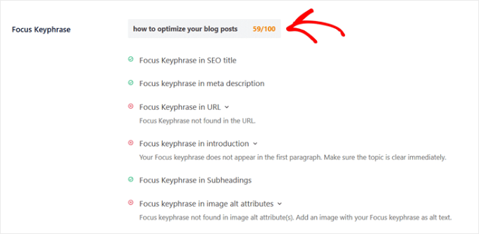 optimize keyphrase with all in one seo