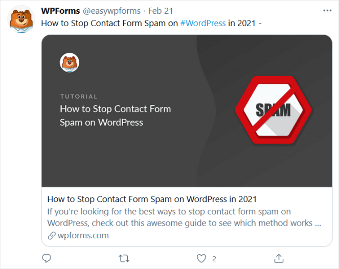 blog post tweet from WPForms