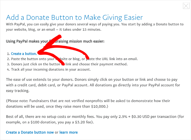 Click on create a button - add a paypal donate button