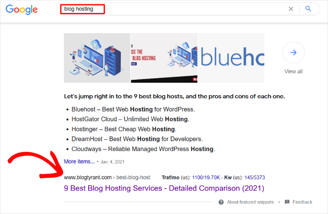 bt-featured-snippet - Blog Tyrant ranking for multiple keywords example