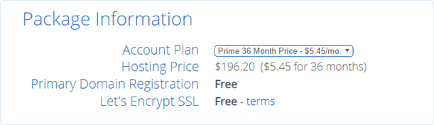 select bluehost package information