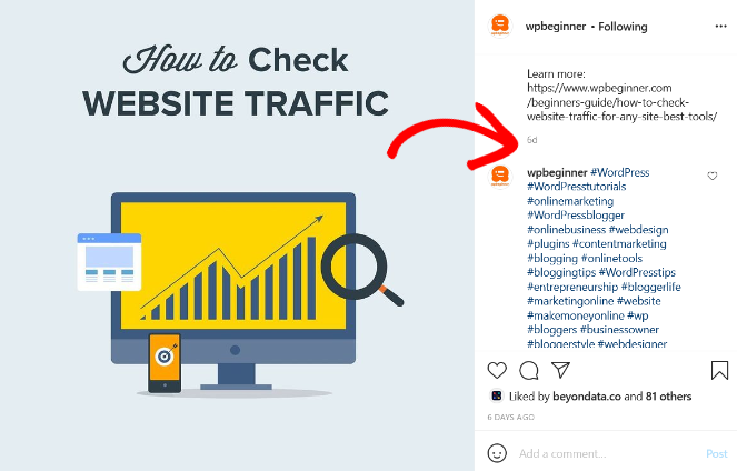 wpbeginner instagram post to promote blog