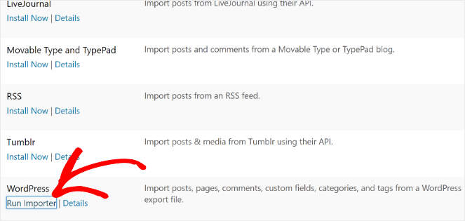 exécuter l'importateur - wordpress.com à wordpress.org