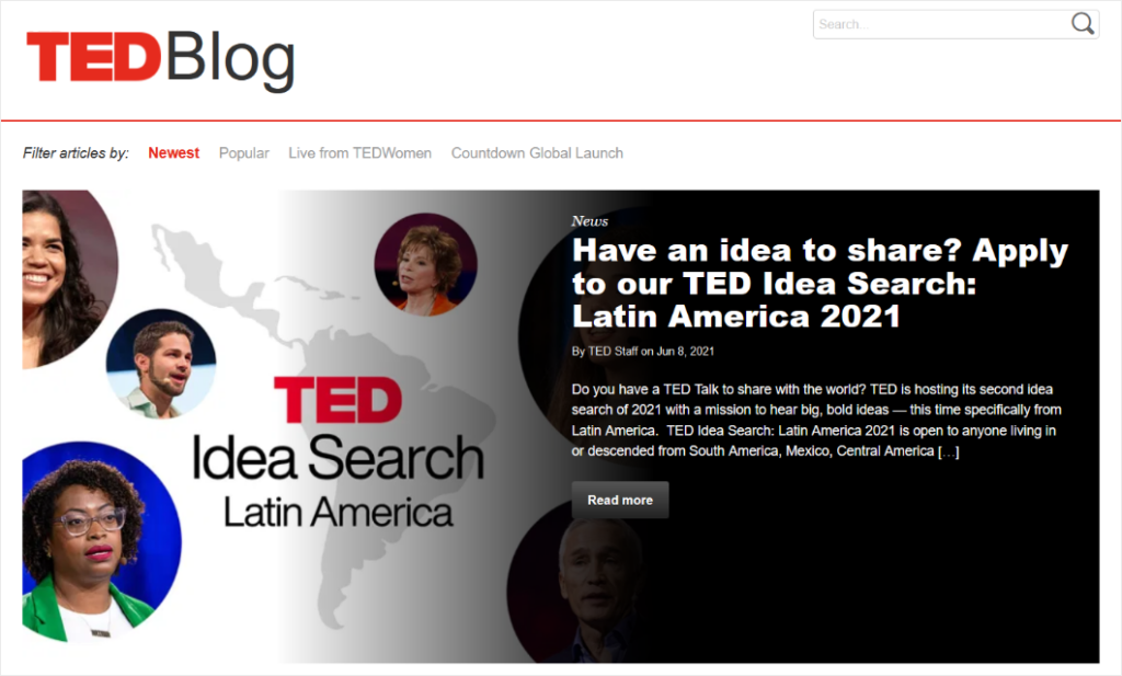 Mise en page du blog TED