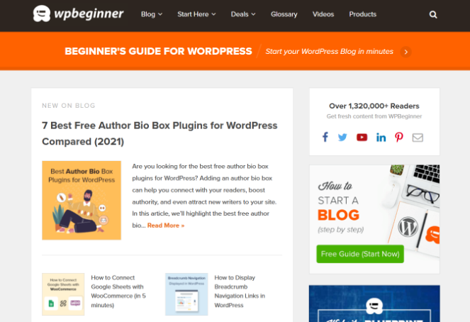 wpbeginner exemple de blog