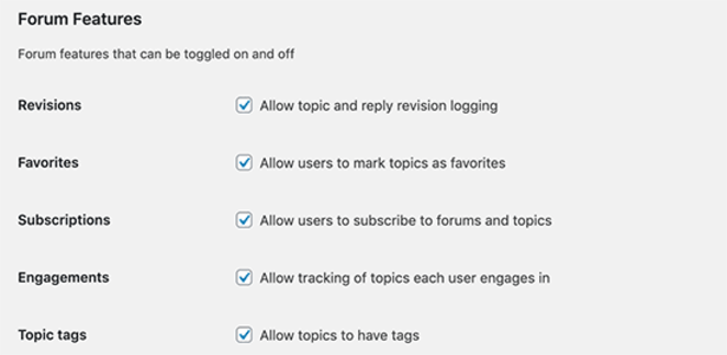 forum features settings