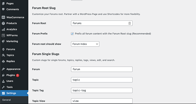 forum slug settings