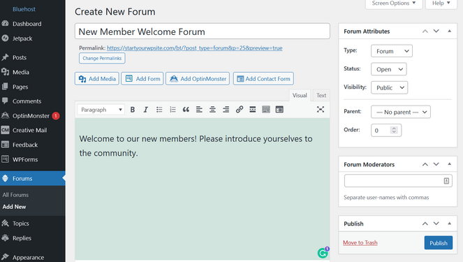 forum edit screen