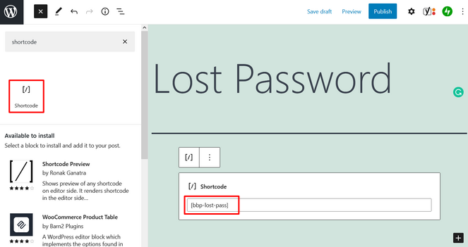 create lost password page